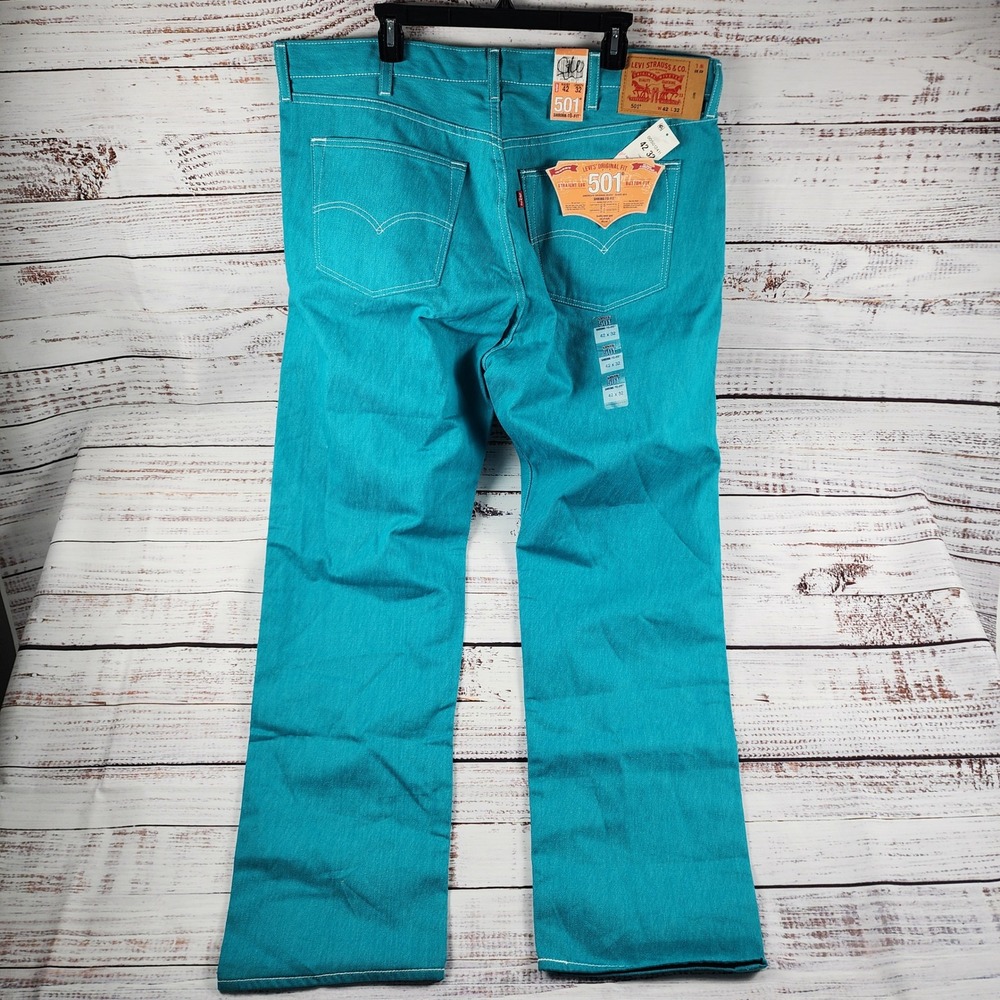NWT Levi's 501 STF Jeans 42x32 Regular Straight Raw Coral Blue Denim Button Fly - Picture 3 of 12